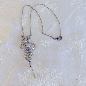 Vintage Monet Necklace 18” Glass Rhinestones Silver Tone Chain Drop 22” Lovely